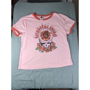 Greatful Dead T-Shirt Top Women's M Pink Red Rose Floral Graphic Outfit Cotton